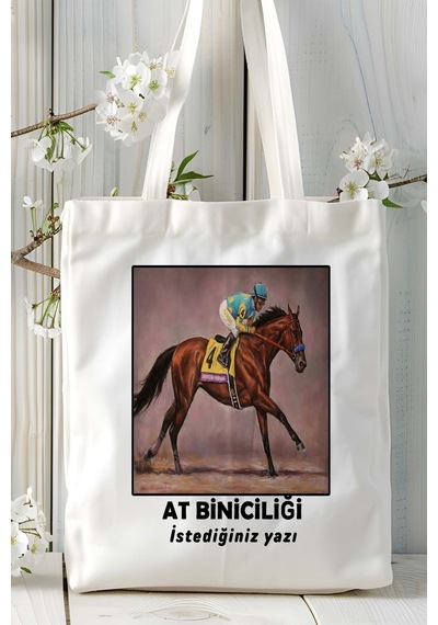 Art Hediye At Biniciliği Atçılık At Baskılı Bez Omuz Çantası Kişiye Özel Model 6 Çok Renkli