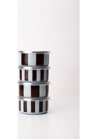 Emaylabxpeppythings Berry Emaye 4 Lü Kapaklı Kase Çerezlik, Kahvaltılık, Reçellik, Zeytinlik, Sunumluk Seti 8cm 200 Ml Mavi - Kahverengi