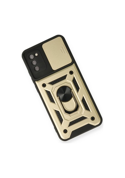 Samsung Uyumlu Galaxy A03s Kılıf Pars Lens Yüzüklü Silikon Altın