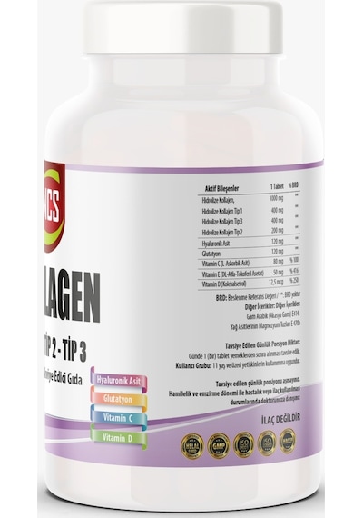 Kollajen Hidrolize Collagen Tip 1-2-3 Glutatyon Vitamin C 180 X 2 Kutu
