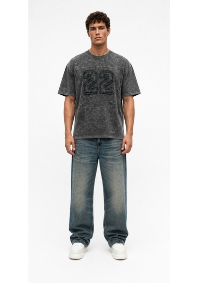 Respire Erkek 22 Nakışlı Yıkamalı Oversize T-shirt Siyah