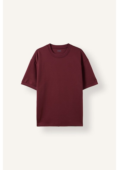 Defacto Kırışmaz Oversize Bisiklet Yaka Ağır Kumaş Basic Kısa Kollu Tişört B6494ax26aubr52 Bordo-br52