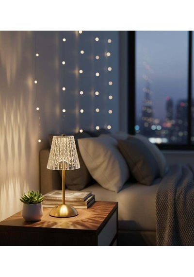 Modern Kristal Retro Model Dokunmatik Masa Lambası Şarjlı Led Gece Lambası Altın