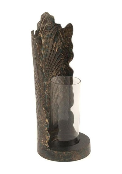 Yeşil Metal Cam Mumluk 14x36cm Kahverengi