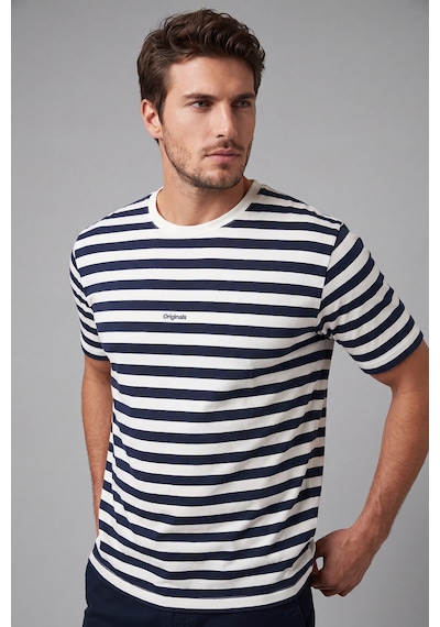Buratti Çizgili Pamuklu Relaxed Fit Bisiklet Yaka T Shirt Erkek T Shirt 5904078 İndigo
