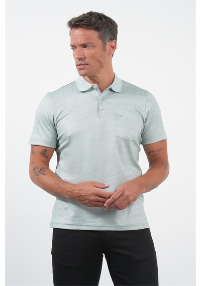 Yeşil-beyaz Kendinden Desenli Polo Yaka Kısa Kol Cepli Comfort Fit Pamuklu Tişört 1011260152 Yeşil - Beyaz