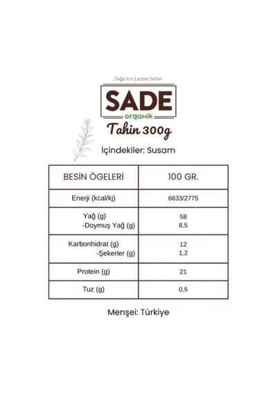 Sade Organik Tahin & Üzüm Ve Dut Pekmezi Paketi