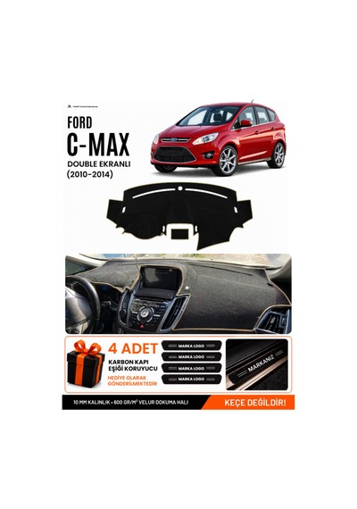 Ford C-max 2010-2014 Double Ekran Uyumlu Torpido Örtüsü, Torpido Kılıfı - Siyah-bej - Fo001
