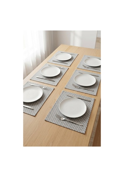 Kumaş Supla Takımı 6 Adet Tabak Altlığı Gri Çiçek Desenli Dikişli Amerikan Servis 35x45 Cm