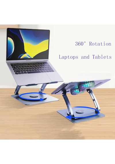 Metal Laptop Standı 360 Derece Dönebilir Rgb Çift Fanlı Premium Serisi Notebook Tutucu Alüminyum Macbook Yükseltici 11-17 İnç