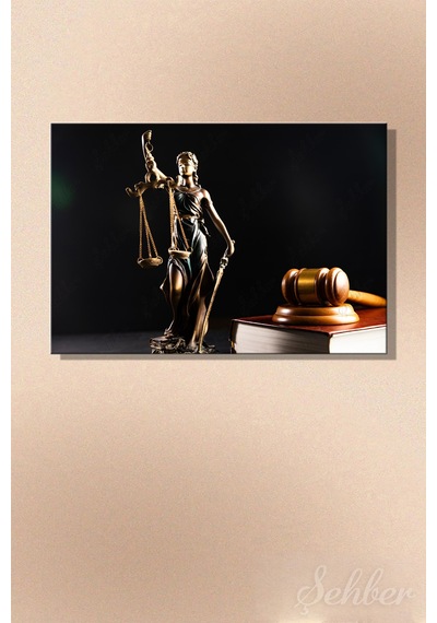 Themis Heykeli, Terazi, Bir Hukuk Kitabı Vetokmak Mıhk Temalı Yatay Kanvas Tablo 4825 Çok Renkli