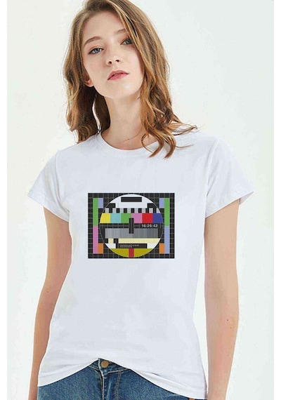 Sinyal Yok Baskılı Beyaz Kadın Tshirt