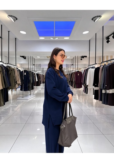 Blue Day's Oysho Puf Kumaş Tesettür Alt Üst Takım Lacivert