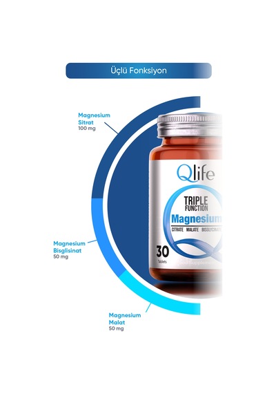 Qlife Magnezyum Triple Sitrat ve Malat ve Bisglisinat 30 Tablet﻿﻿