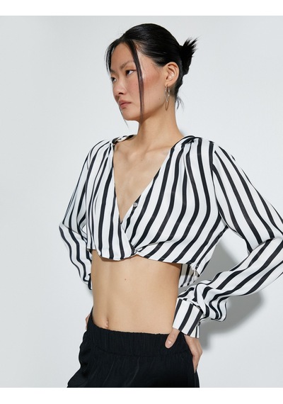 Koton Kapşonlu Crop Bluz V Yaka Siyah Çizgili 4sak60269pw Koton Kapşonlu Crop Bluz V Yaka Siyah Çizgili 4sak60269pw