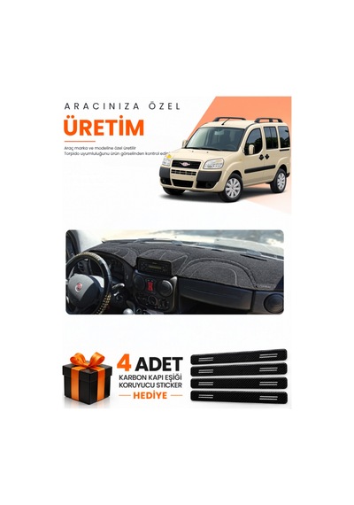 Fiat Doblo Airbagli Küçük Ekran 2007-2015 Uyumlu Torpido Koruma Kılıfı - Siyah