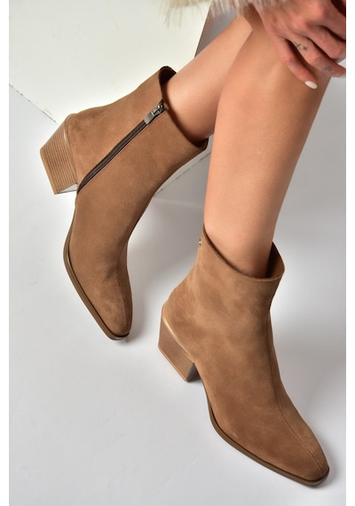 Fox Shoes Z654037561 Vizon Hakiki Deri Süet Alçak Topuklu Western Kadın Bot