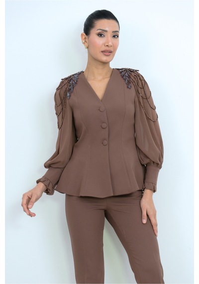 Dorne Moda Özel Koleksiyon Taş Detaylı Şifon Kol Takım - Düğün - Mezuniyet - Ofis Şıklığı Kahverengi Kahverengi Dorne Moda Özel Koleksiyon Taş Detaylı Şifon Kol Takım - Düğün - Mezuniyet - Ofis Şıklığı Kahverengi Kahverengi