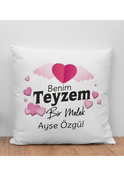 Bk Gift Kişiye Özel Benim Teyzem Bir Melek Tasarımlı Beyaz Kırlent Yastık, Ev si, Doğum Günü si