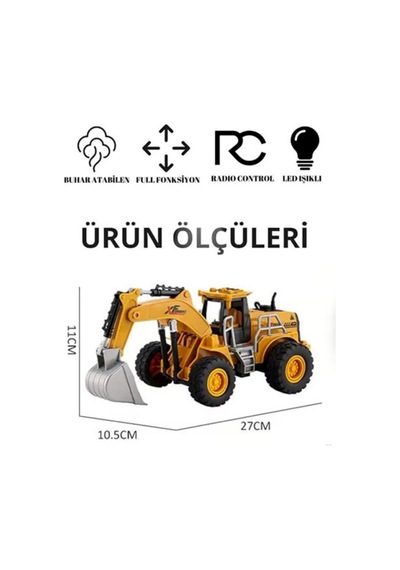 1/22 Ölçek Rc Kontrollü Şarj Edilebilir Şantiye Ekskavatörü - Sis Püskürten, Aydınlatmalı Melodili Realistik Mini İnşaat Aracı