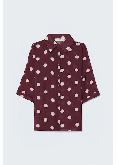 Sateen Puantiye Desenli Gömlek - Bordo-137750