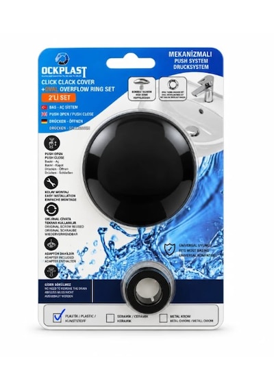 Seramik Görünümlü - Beyaz Pop-up Otomatik Lavabo Sifonu -üniversal Kullanıma Uygun Siyah