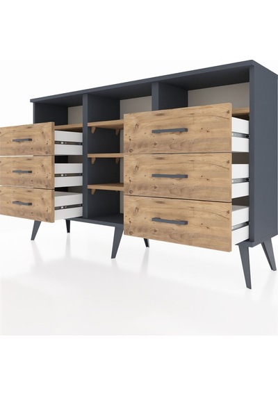 Arges Konsol 5 Raflı 6 Çekmeceli 132x30x83 Antrasit-çam/çam Çam/çam Arges Konsol 5 Raflı 6 Çekmeceli 132x30x83 Antrasit-çam/çam Çam/çam