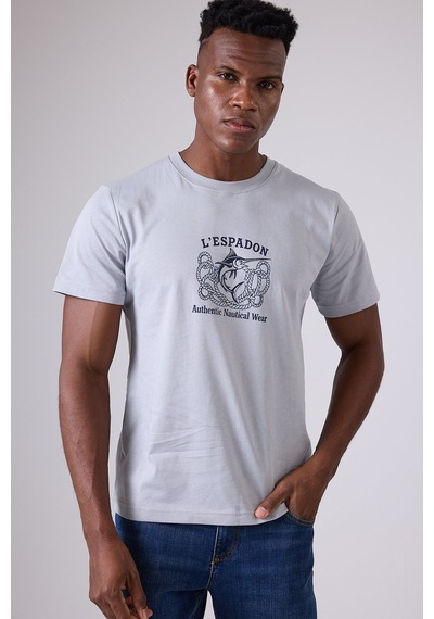 Marıne Tee Deniz Temalı Ribana Bisiklet Yaka Pamuk T-shirt-3138 Gri