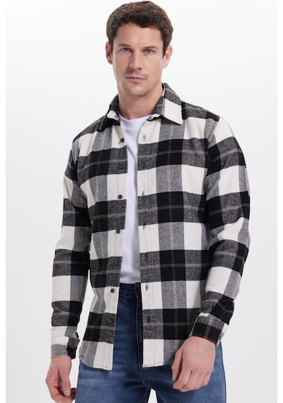 Tudors Erkek Slim Fit Dar Kesim Kareli Kışlık Oduncu Gömlek-42222 Beyaz