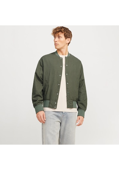 Jack & Jones Jack&jones Ario Linen Bomber Erkek Gri Yuvarlak Yaka Ceket Gri