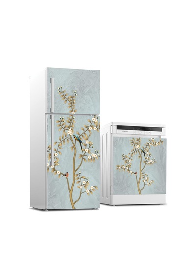 Buzdolabı Ve Bulaşık Makinası Beyaz Eşya Sticker Kaplama Kuş Ağaç