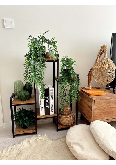 Garden 6 Raflı Metal Saksılık Dekoratif Metal Raflı Ahşap Çiçeklik Matkapsız Kurulum Metalik Mat Siyah