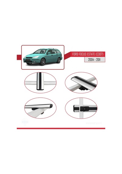 Ford Focus Estate C307 2004-2011 Arası İle Uyumlu Basic Model Ara Atkı Tavan Barı Gri 3 Adet