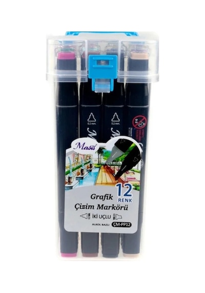 Twin Çift Uçlu Marker Kalemi Plastik Kutu Seti 12li