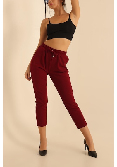 Vioshine Kadın Beli Lastikli Cepli Havuç Kalıp Pantolon-bordo Bordo