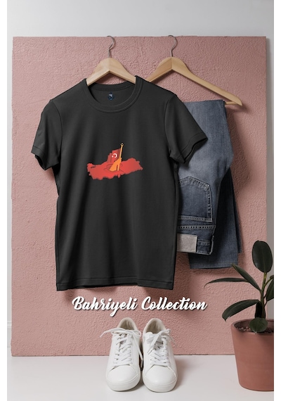 Oversize Türkiye Haritası Vektorel Tasarımlı Unisex T-shirt Siyah