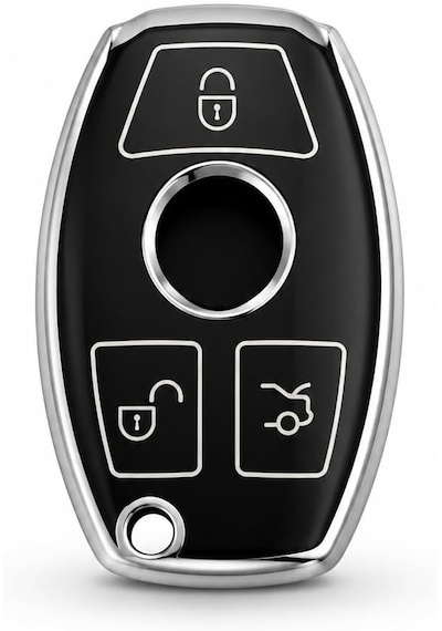 Autohan Keys Mercedes İle Uyumlu 2001-2016 Be Tipi Nano Anahtar Kılıfı, Siyah, Gümüş Renk