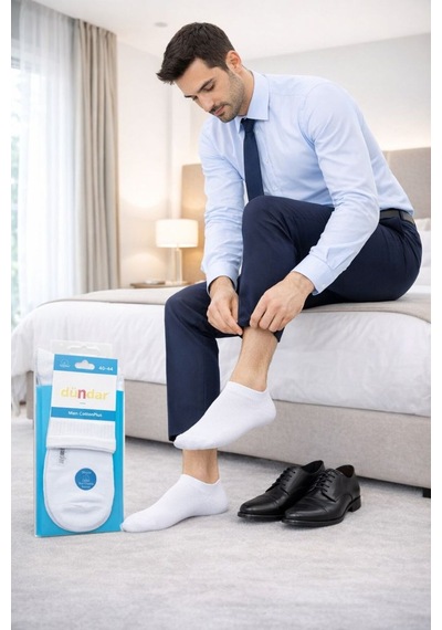 Dündar Plus Dikişsiz Beyaz Erkek Cotton Konç Patik Çorap 4'lü 6890 Beyaz