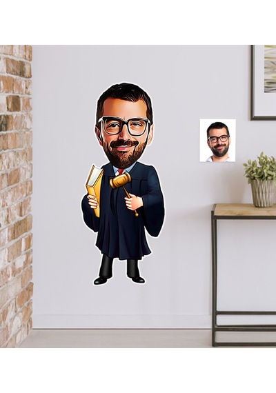 Kişiye Özel Bay Hakim Karikatürlü Duvar Sticker 50X70CM