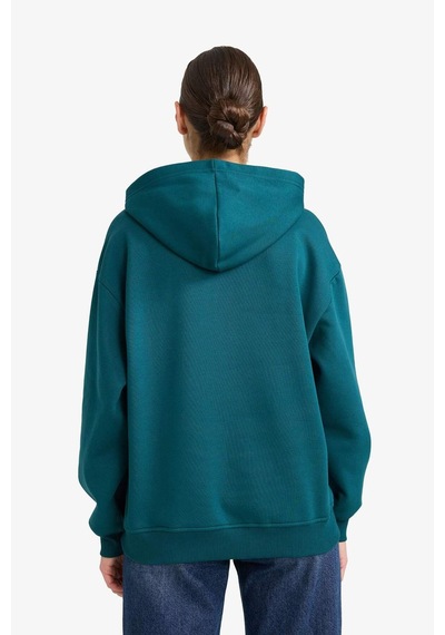 Defacto Relax Fit Kapüşonlu Basic Düz Kalın Sweatshirt D9935ax25wngn246 Yeşil-gn246