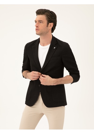 Cacharel Siyah Slim Fit Pamuk Karışımlı Ceket