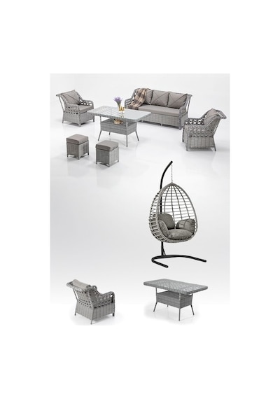 Dora Garden Home Ecem 7 Kişilik Rattan Bahçe Mobilyasi-tek Kişilik Salıncak Seti - Açık Gri Siyah Çizgili Dora Garden Home Ecem 7 Kişilik Rattan Bahçe Mobilyasi-tek Kişilik Salıncak Seti - Açık Gri Siyah Çizgili