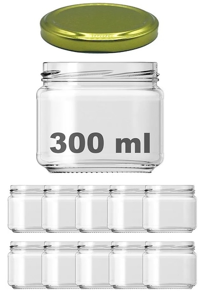 Rotanev Metal Gold Altın Konserve Kapaklı Magnolya ve Gıda Saklama 300 cc Şeffaf Cam Kavanoz 10 Adet 300 ml