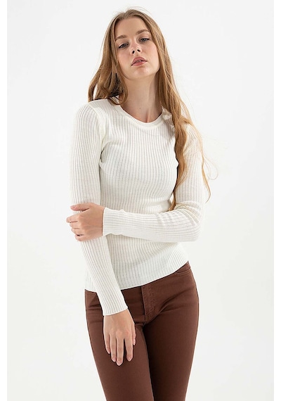 Fashion Friends Kadın Fitilli Bisiklet Yaka Kazak 23k0290k1 Ekru