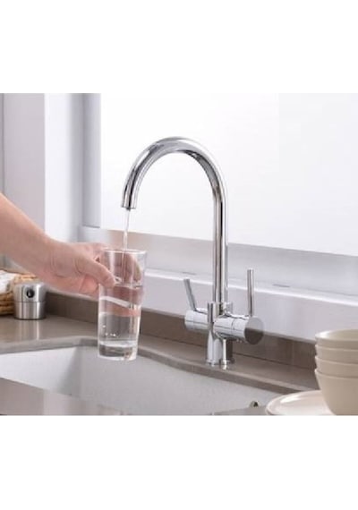Üç Girişli Su Arıtıcı Mutfak Evye Bataryası Dual Flow Yeni Tasarım Arıtma Musluk Siyah Beyaz Krom