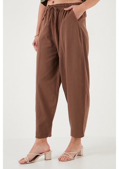 Lela Pamuklu Relaxed Fit Normal Bel Daralan Paça Bayan Pantolon 668Yp5198 Kahve
