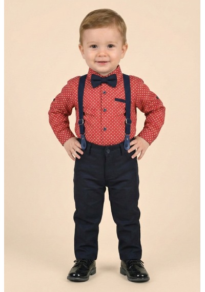 Mnk Baby & Kids Erkek Bebek Askı Papyon Gömlek Pantolon Takım M00785 Bordo