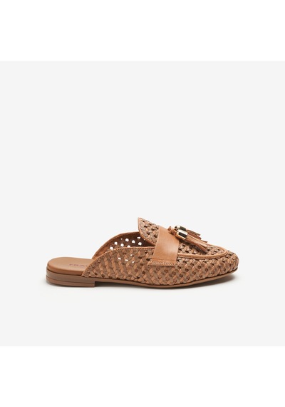 Shınefancy Terlik Kadın 95v7 Frau Woven Leather Mules Wıth Tassels
