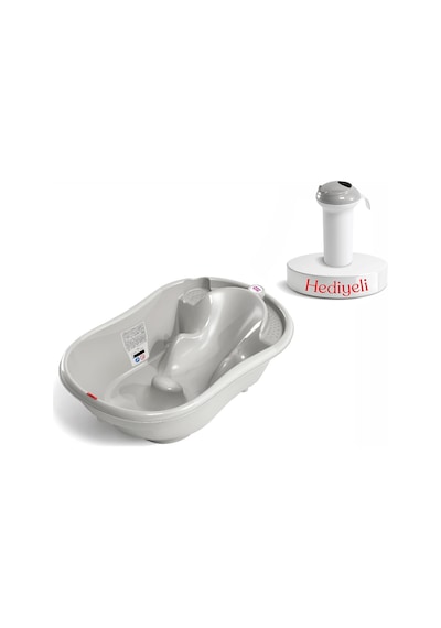 Okbaby Onda Dijital Termometreli Çift Yönlü Bebek Küveti A. Gri + Splash Bebek Duşu