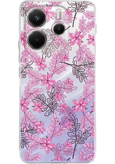 Xiaomi Redmi Note 14 5g İle Uyumlu Floral Pembe Baskılı Kamera Korumalı Şeffaf Kılıf